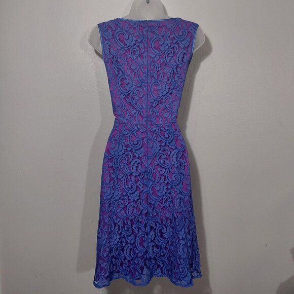 Adrianna Papell Lace Overlay Sleeveless Fit & Flare Cocktail Dress Good Cond - 8 - Picture 7 of 10